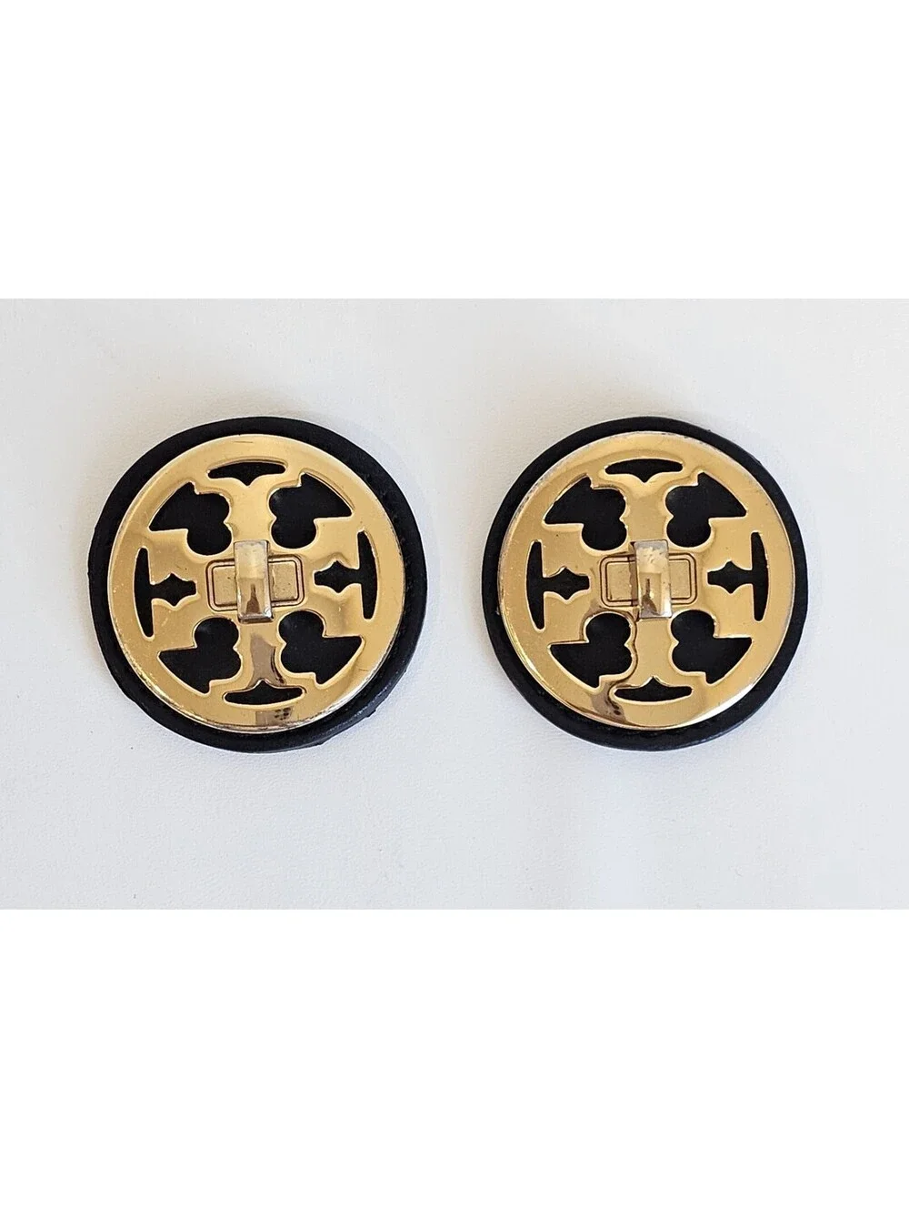 Authentic Tory Burch Gold Tone Shoe Clips Pair Rotating Crystal Logo Replacement